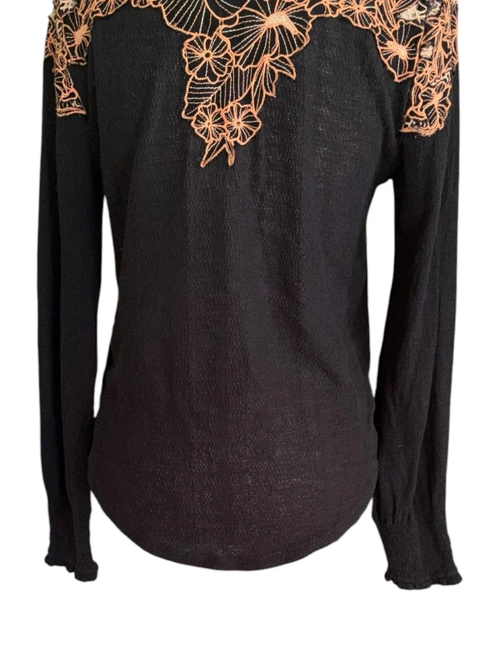 Free People Easy Breezy Black Embroidered Eyelet Henley Top - M